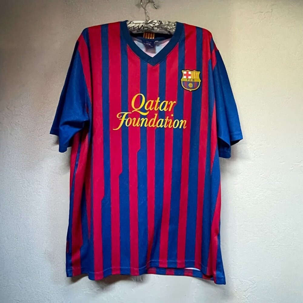FCB Barcelona Messi 10 Soccer Home Football Jersey Shirt Stripe Red Blue Size XL